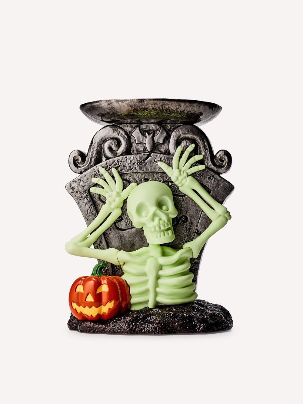 Bath & Body Works Glow-in-the-Dark Green Skeleton Halloween Pedestal Candle Hold